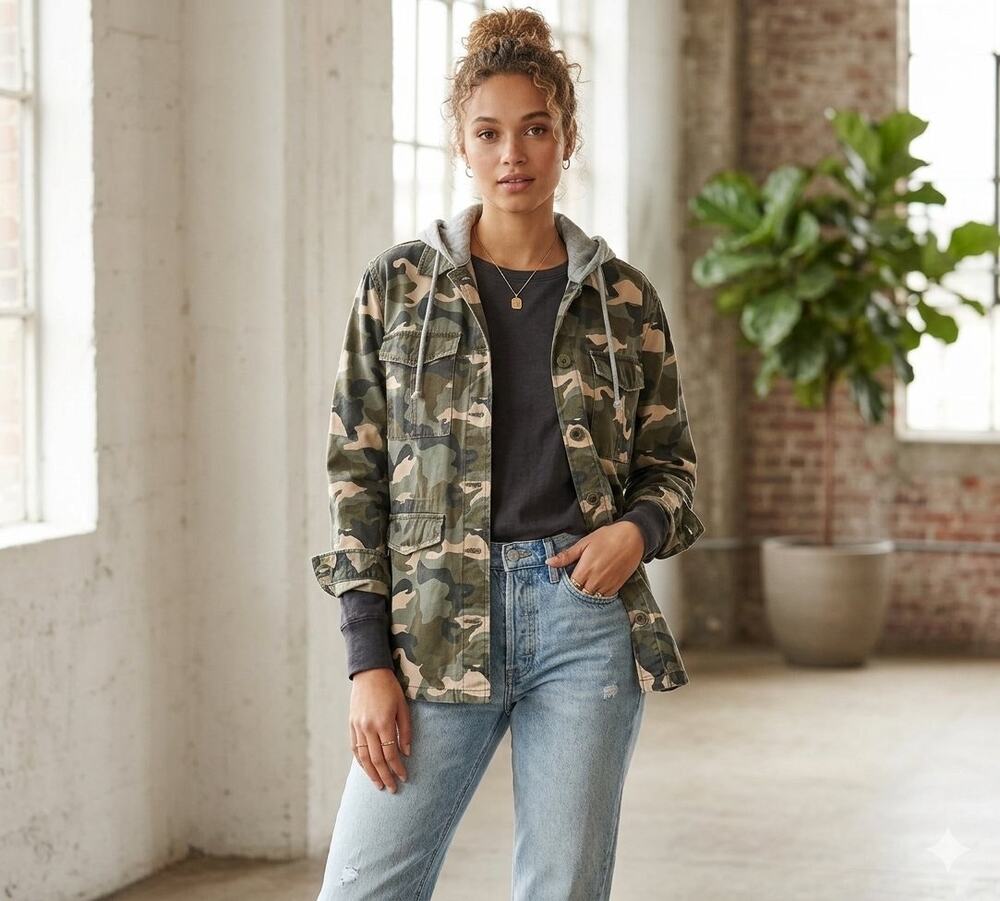 Camouflage Hooded Jacket Divided Womens Size 6